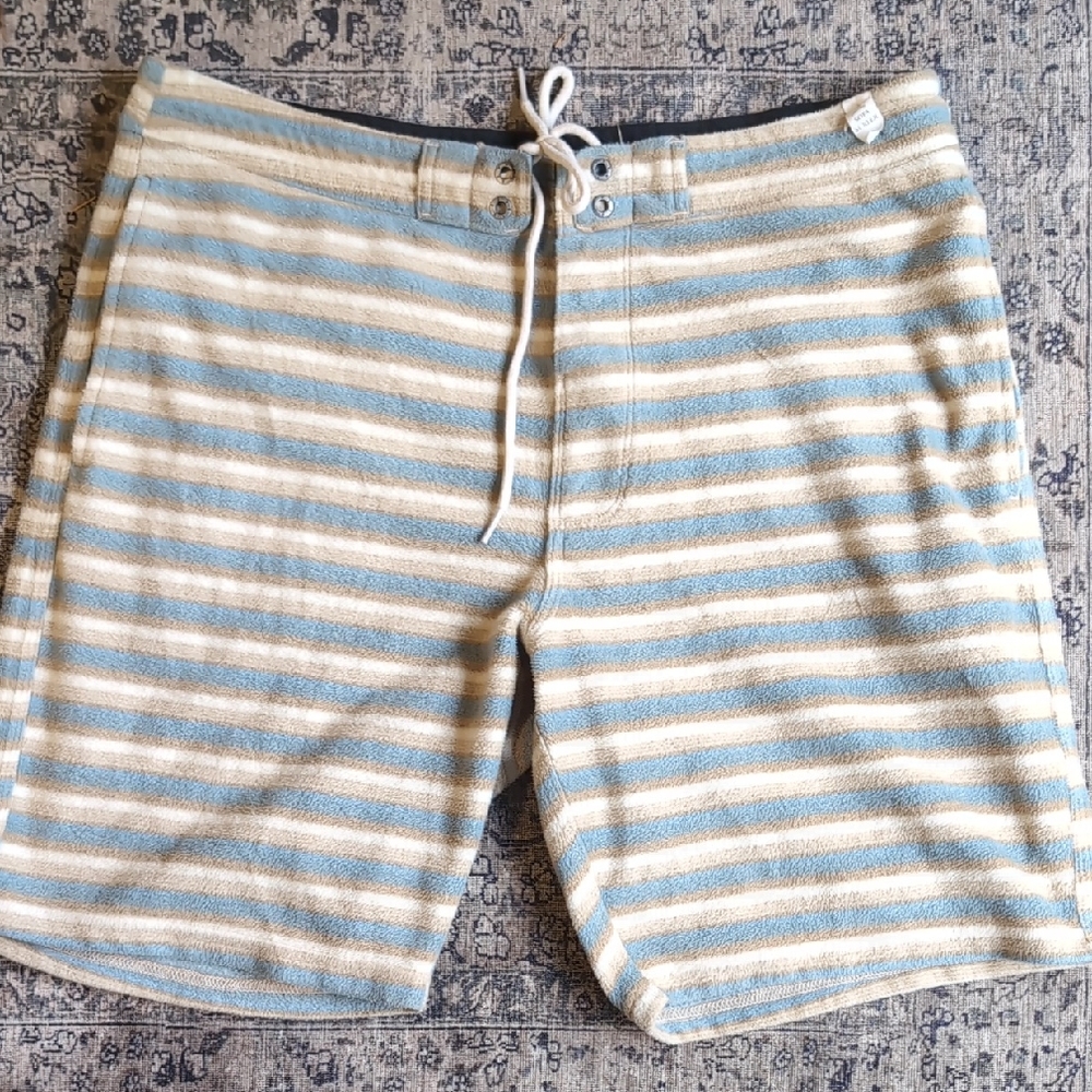 VISSLA Blue and Cream Striped Fleece Cozy Winter Shorts